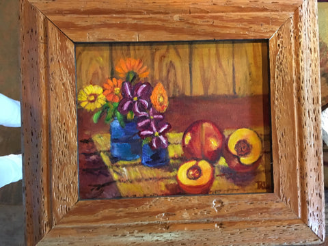 Still life with Peaches - Painting by Rose Lane Leavell